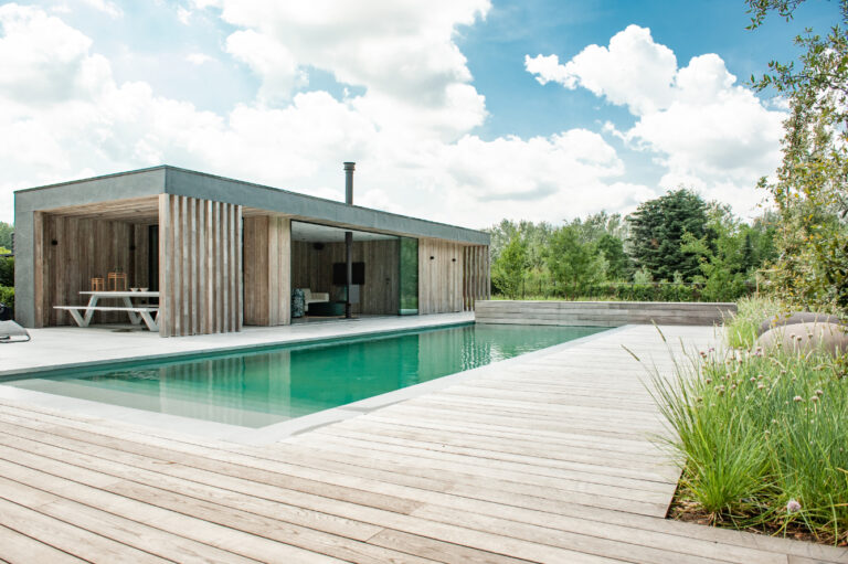 Terrasse bois en Thermo-frêne à Lyon en plage de piscine